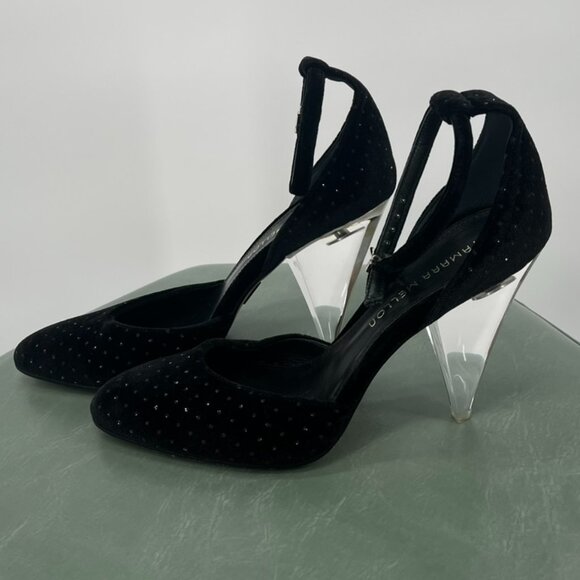 Tamara Mellon Shoes - Tamara Mellon Black Velvet Heels with Acrylic Heel size 37.5